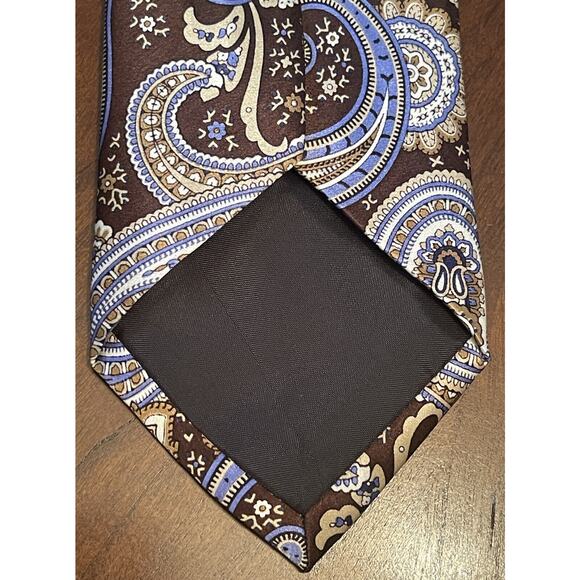 Croft & Barrow Blue Brown Hand Made 100% Silk Men’s Neck Tie Made In China - Picture 2 of 9